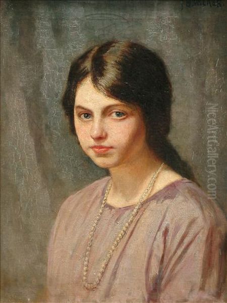 Portrait Of Ayoung Girl With A String Of Pearls, Bust Length Oil Painting by Thomas Bond, Tom Walker