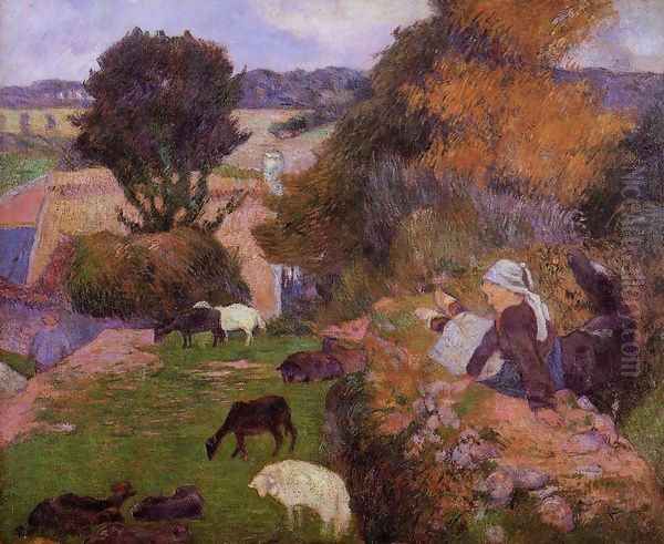 Breton Shepherdess Oil Painting by Paul Gauguin