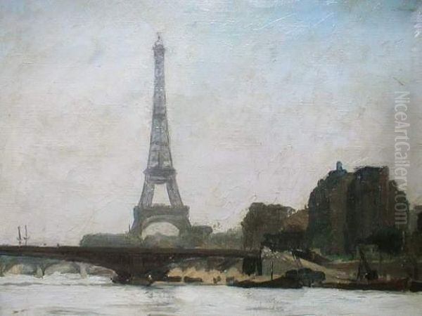 Paris -la Tour Eiffel Et Les Quais Oil Painting by William Guy Wall