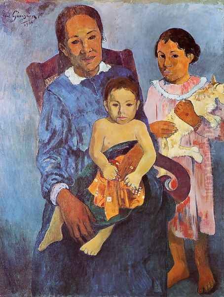 Tahitian Woman And Two Children Oil Painting by Paul Gauguin