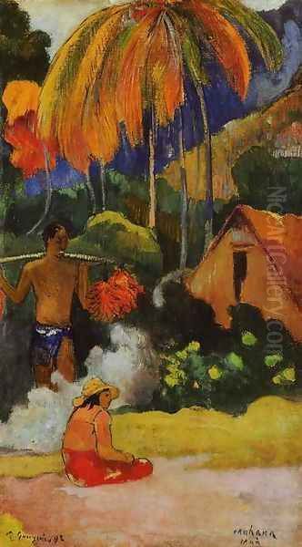 Mahana Maa II Aka The Moment Of Truth II Oil Painting by Paul Gauguin