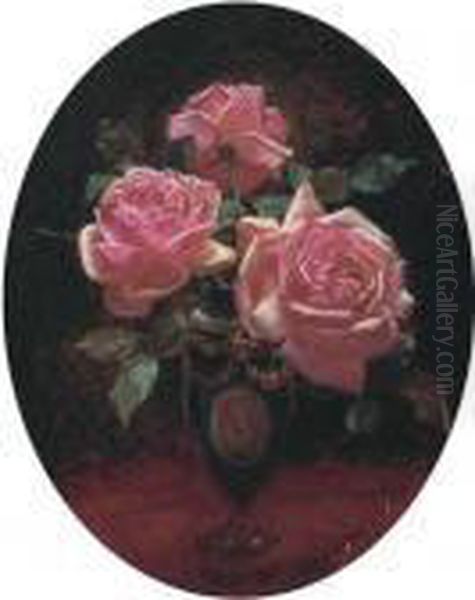 Roses In A Sevres Vase Oil Painting by James Wallace