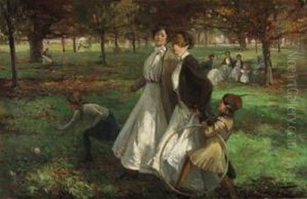 Autumn In Kensington Gardens Oil Painting by James Wallace