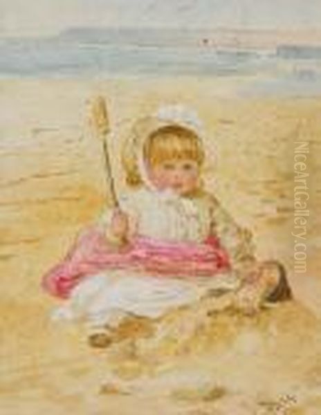 Young Child On The Beach Oil Painting by Samuel Edmund Waller