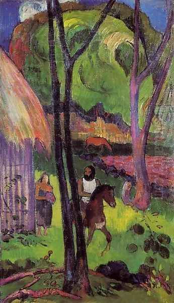 Cavalier Devant La Case Oil Painting by Paul Gauguin