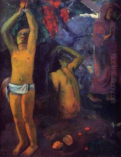 Tahitian Man With His Arms Raised Oil Painting by Paul Gauguin