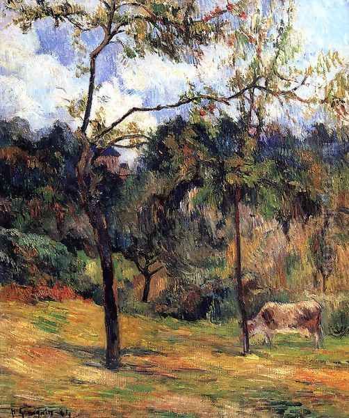 Cow In A Meadow Rouen Oil Painting by Paul Gauguin