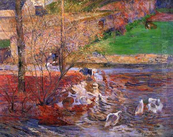 Landscape With Geese Oil Painting by Paul Gauguin