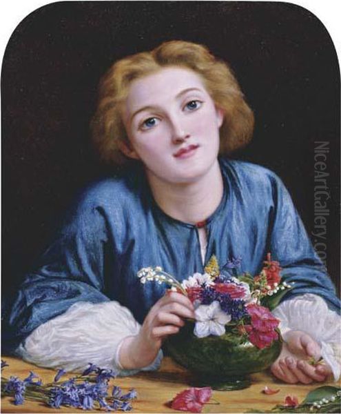 Young Girl With Flowers Oil Painting by Henry Wallis