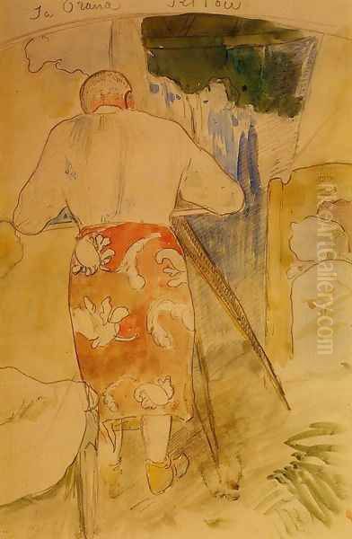 Ja Orana Ritou Aka Self Portrait Of The Artist At His Drawing Table Tahiti Oil Painting by Paul Gauguin