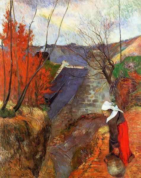 Breton Woman With Pitcher Oil Painting by Paul Gauguin