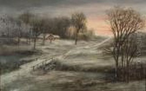 Winter Scene Landscape Oil Painting by William Walls