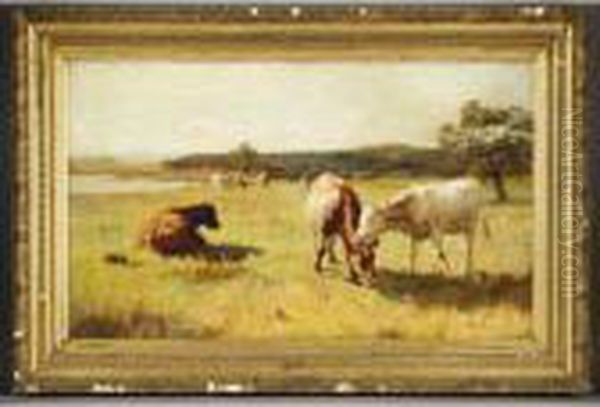 Cattle Grazing Oil Painting by William Walls