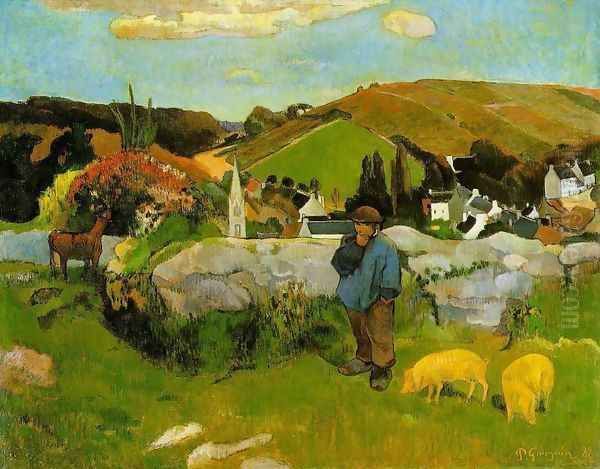 The Swineheard Oil Painting by Paul Gauguin