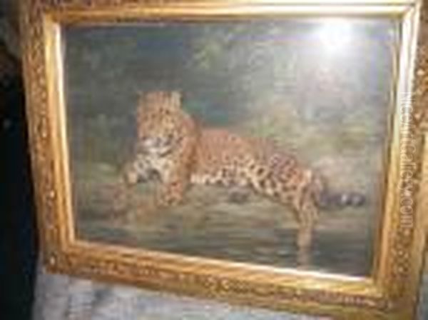 A Leopard Oil Painting by William Walls