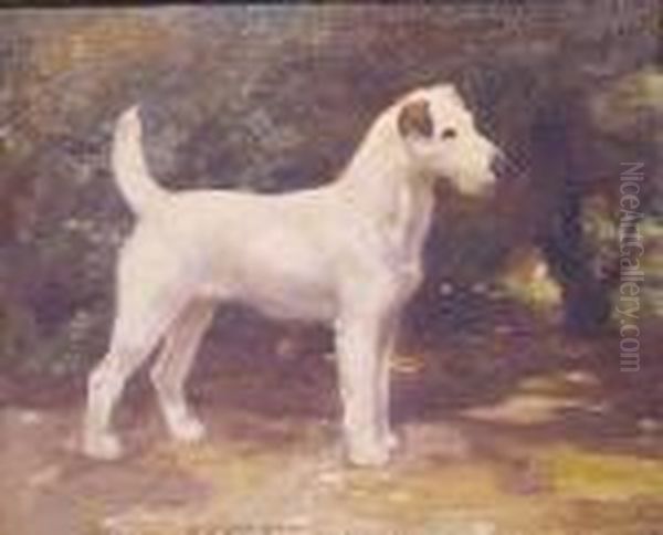 Fox Terrier In A Landscape Oil Painting by William Walls