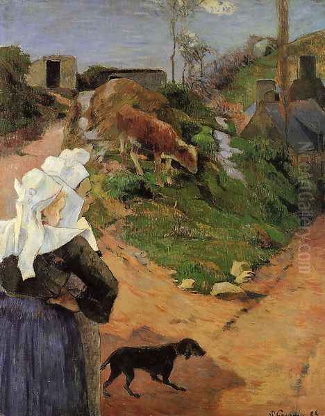 Breton Women At The Turn Oil Painting by Paul Gauguin