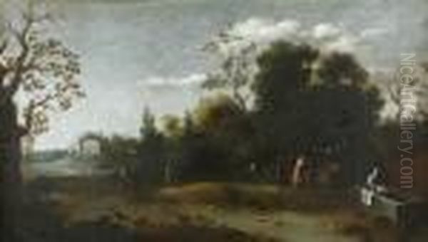 A Rider Passing Through A Country Landscape Oil Painting by Goffredo, Gottfried Wals