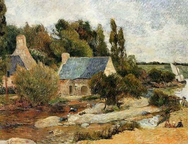 Washerwoman At Simonou Mill Pont Aven Oil Painting by Paul Gauguin