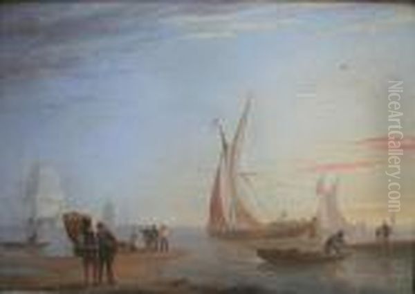 Coastal Scene At Evening Signed And Dated 1842 Oil Painting by Joseph Walter