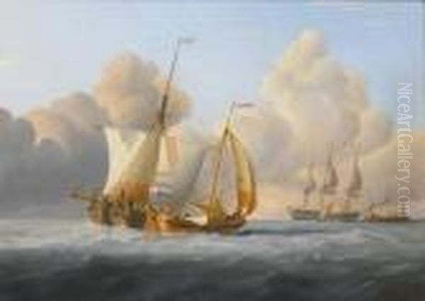 Dutch Coastal Traders Exchanging News Atsea Oil Painting by Joseph Walter