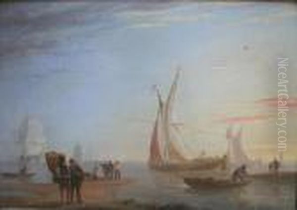 Coastal Scene At Evening Oil Painting by Joseph Walter