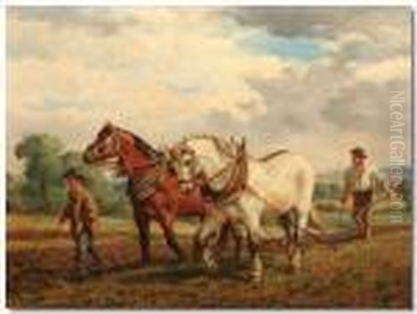 Ploughing Oil Painting by Alfred Walter Williams