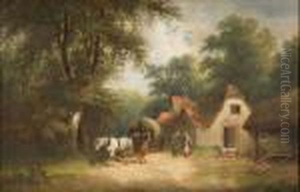 Travelers Stopping At A Roadside Oil Painting by Alfred Walter Williams