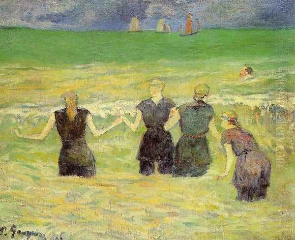 Women Bathing Dieppe Oil Painting by Paul Gauguin