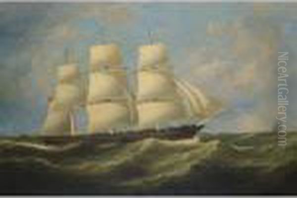 The Full-rigged Merchantman Vespasian At Sea Oil Painting by Samuel Walters