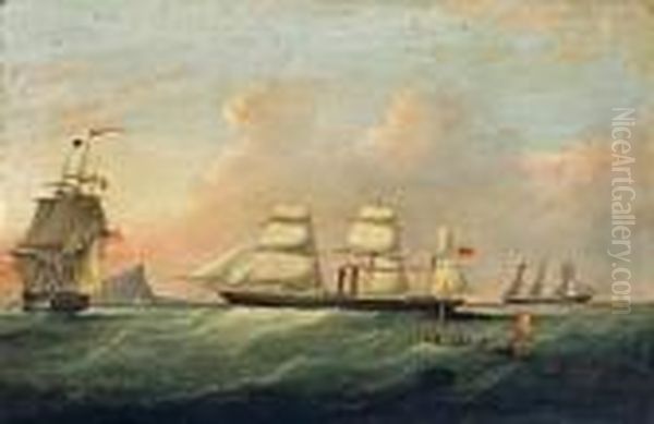 Shipping Offshore In A Light Breeze Oil Painting by Samuel Walters