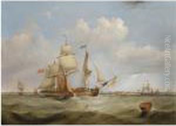 A Merchant Ship, Hove To, Off The Mouth Of The Mersey Oil Painting by Samuel Walters