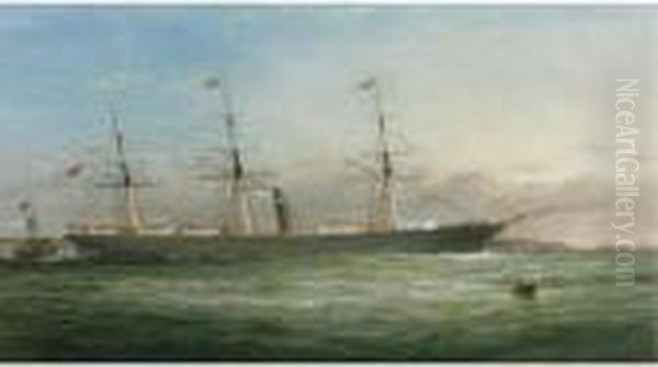 The Steam Ship City Of New York Oil Painting by Samuel Walters