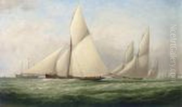 Big-cutters Racing Off The Kish Bank Light Vessel In Dublinbay Oil Painting by Samuel Walters