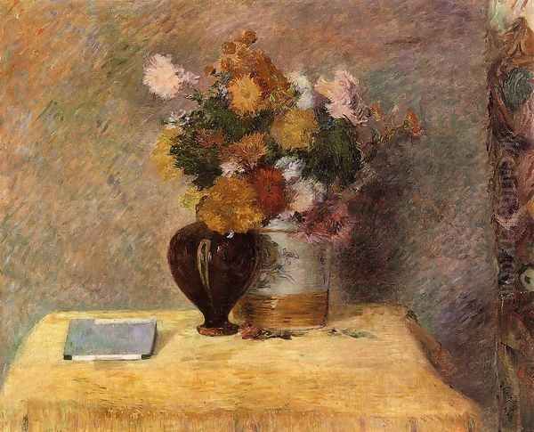 Flowers And Japanese Book Oil Painting by Paul Gauguin