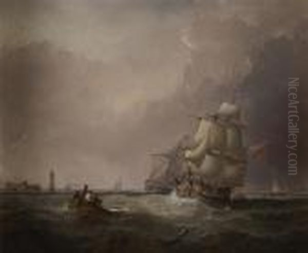 Sailing Ship In Full Sail Off Mersey Harbour Oil Painting by Samuel Walters