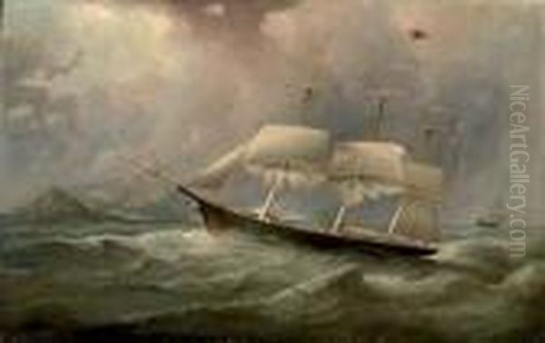 The Black Ball Line Clipper Ship
 Ocean Chief Reducing Sail On Her Australian Run Inscribed On The 
Reverse Oil Painting by Samuel Walters