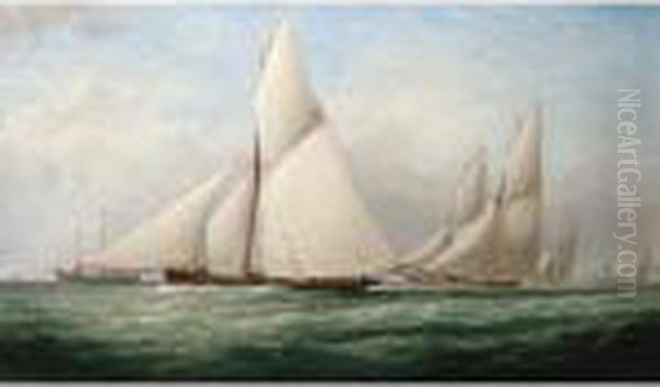 Yachts Racing Past The Kish Light Vessel Off Dublin Bay Oil Painting by Samuel Walters