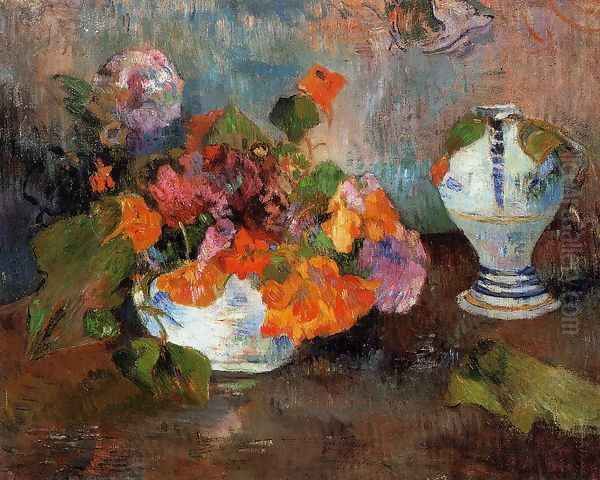 Vase Of Nasturtiums Oil Painting by Paul Gauguin