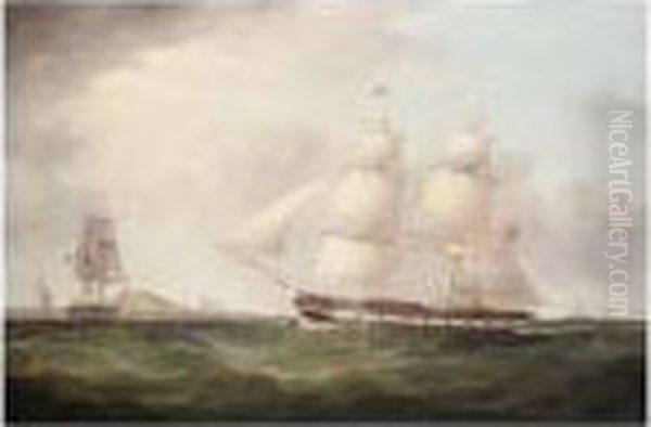 The Brazil Packet In Two Positions Off The Coast Oil Painting by Samuel Walters