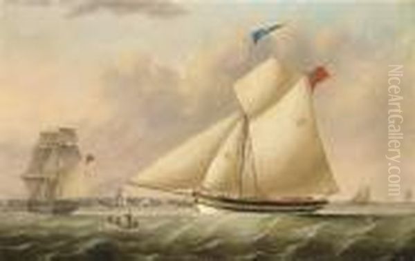 The Liverpool Pilot Cutter 
Perseverance (no. 12) Coming Astern Of Abritish Brig In The Mersey by Samuel Walters