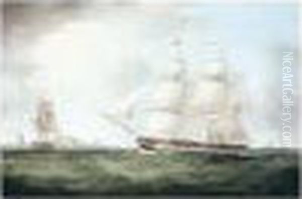 The Brazil Packet In Two Positions Off The Coast Oil Painting by Samuel Walters