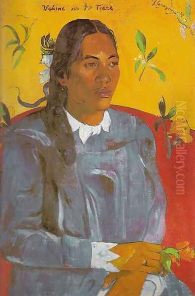 Vahine No Te Tiare Aka Woman With A Flower Oil Painting by Paul Gauguin