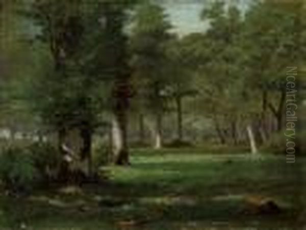 A Figure In A Wooded Landscape Oil Painting by Edward Arthur Walton