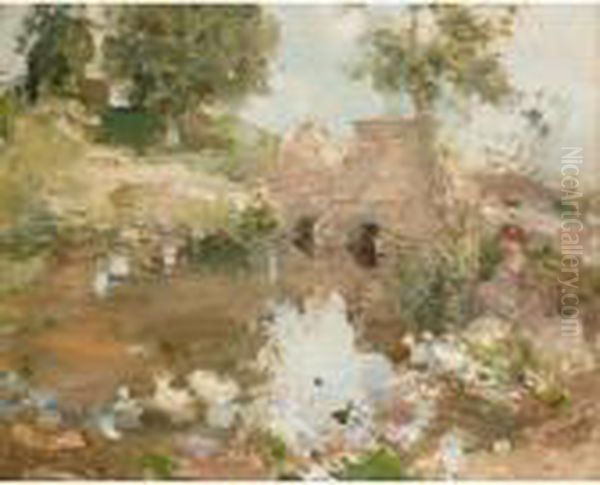 A Suffolk Duck Pond Oil Painting by Edward Arthur Walton