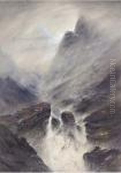 A Raging Torrent, Snowdonia Oil Painting by Elijah Walton