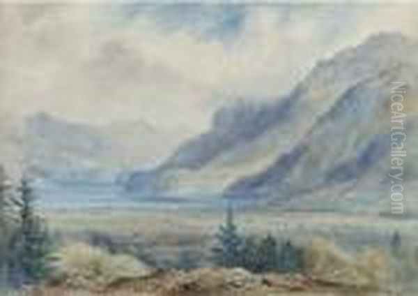 A Mountainous Lake Landscape Oil Painting by Elijah Walton