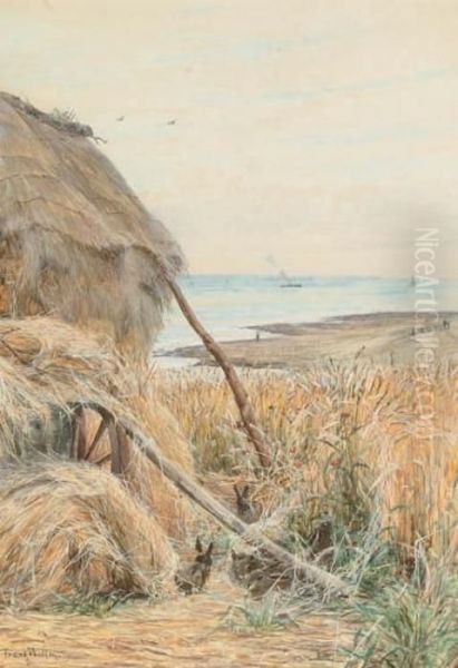 Rabbits By A Haystack (illustrated); And Heading Off To The Fishing Grounds Oil Painting by Frank Walton