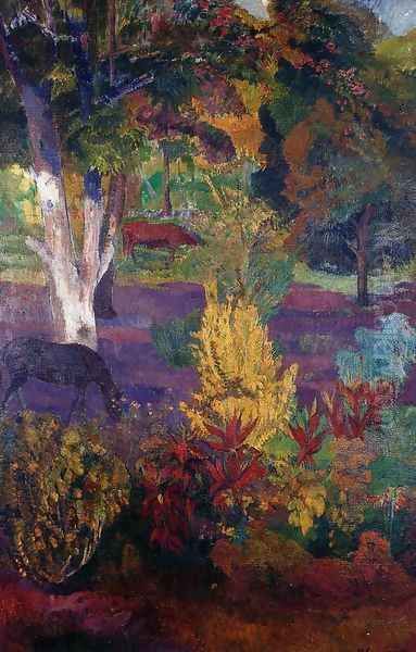 Marquesan Landscape With A Horse Oil Painting by Paul Gauguin