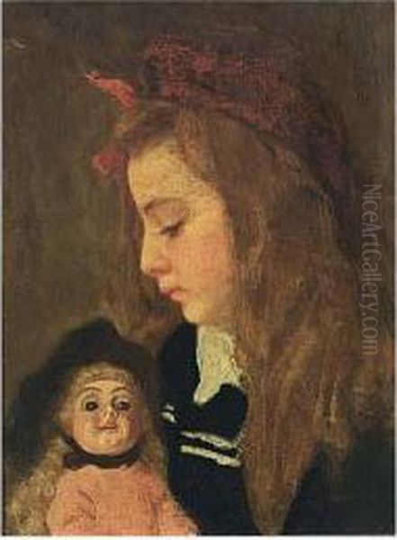 A Portrait Of Henriette Thuere With A Doll Oil Painting by Marie Wandscheer